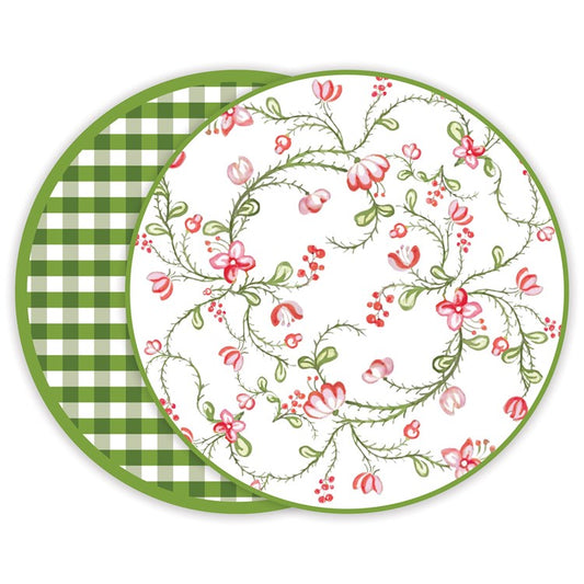 VIDA Norelle Reversible 15.5" Round Placemats Set of 4 (Green Gingham)