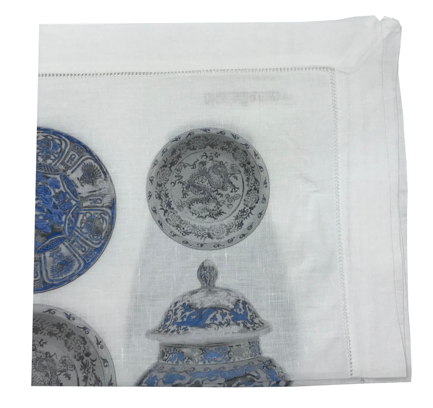 Chinois Ceramic Ming Blue Hemstitch Dinner Napkin, Set of 4