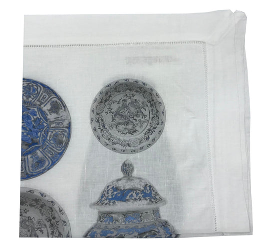 Chinois Ceramic Ming Blue Hemstitch Dinner Napkin, Set of 4