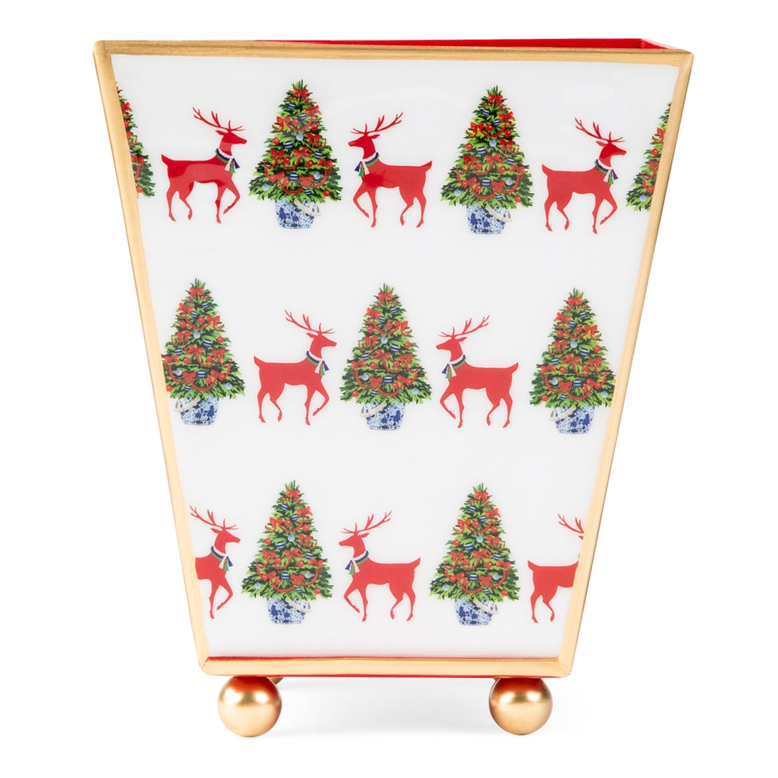 Reindeer Forest Enameled Square Cachepot
