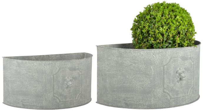 Aged Metal Half Round Lion Flower Pot