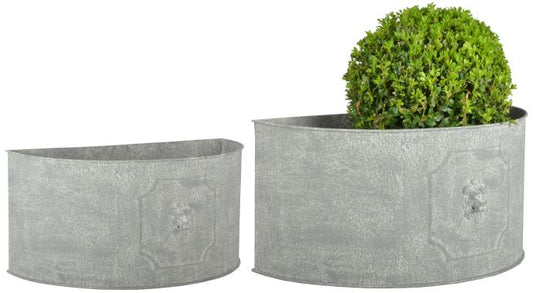 Aged Metal Half Round Lion Flower Pot