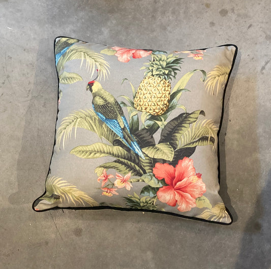 Outdoor pillow in Pineapple and Parrot Fabric