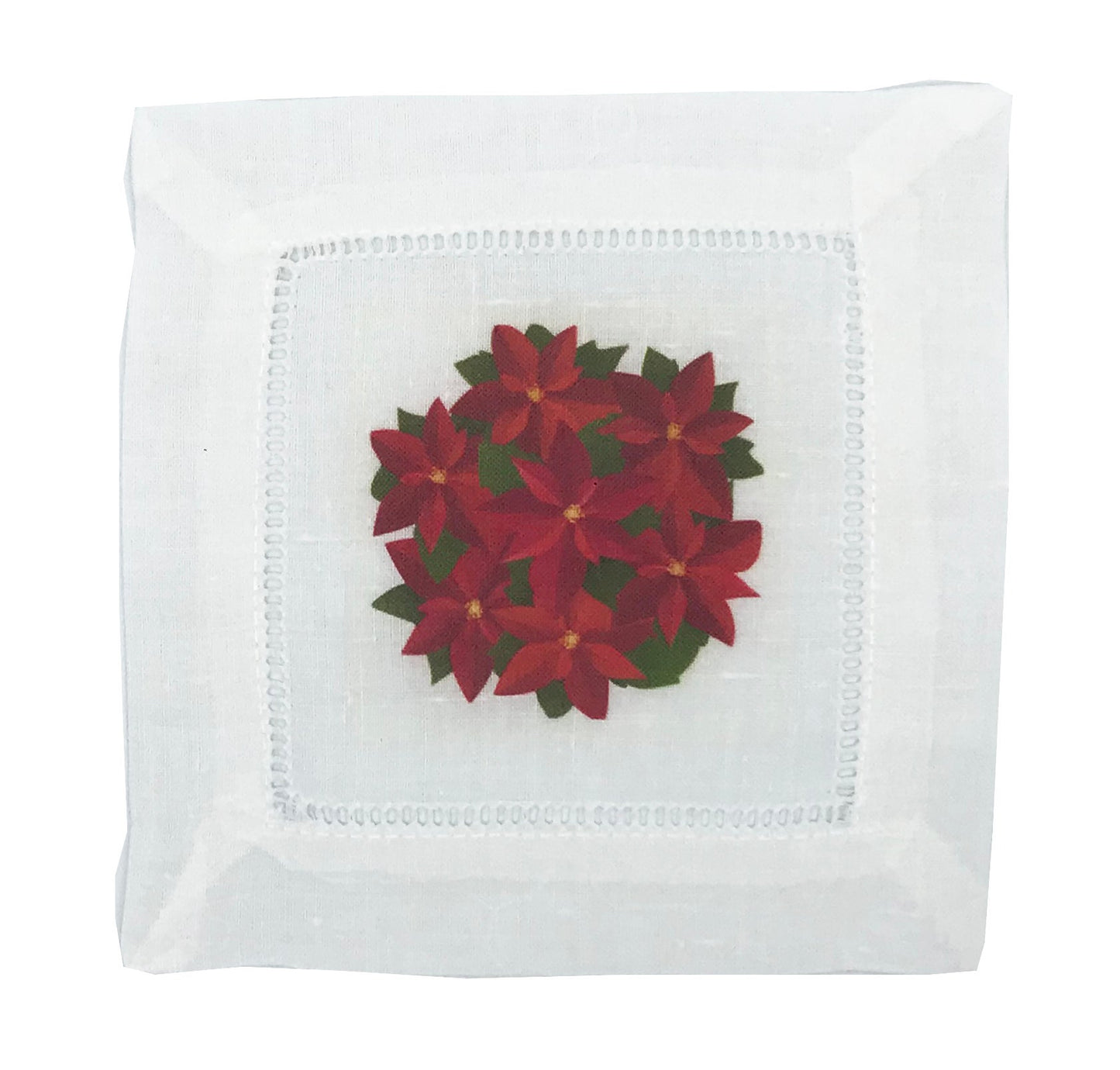 Poinsettia 6x6 Hemistich Cocktail Napkin, Set of 4