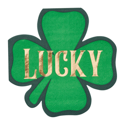 A green shamrock with the word LUCKY in gold lettering across its center is perfect for your Saint Patrick's Day celebration. Complete the theme with the Lucky Shamrock Lunch Paper Napkin and paper plates for a festive touch.
