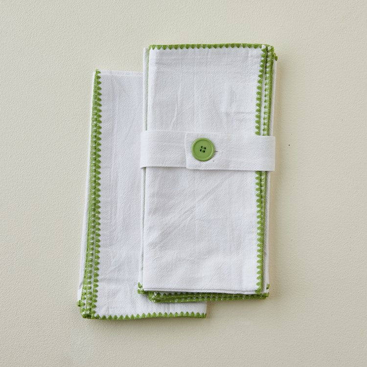 Green Edge Napkin Embroidered, Set of 4