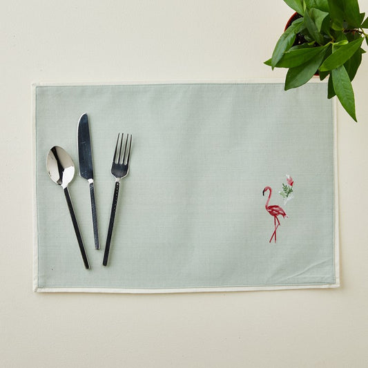 Embroidered Flamingo Placemat, Set of 4