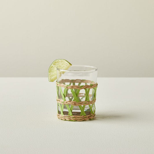 Wicker Wrap Green Beverage Glass - Short, Set of 4
