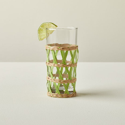 Wicker Wrap Green Beverage Glass - Tall, Set of 4