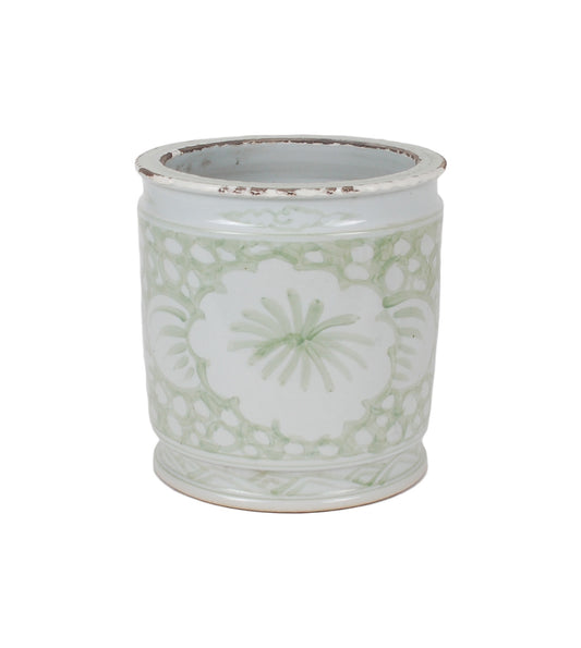 Green and White floral cachepot