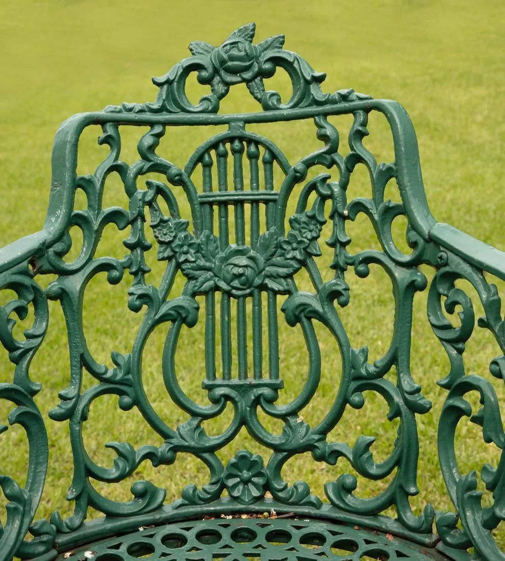 American Painted Cast Iron Garden Chairs with Arms, Set of Six