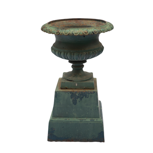 Green Cast Iron Garden Urn, 32"H