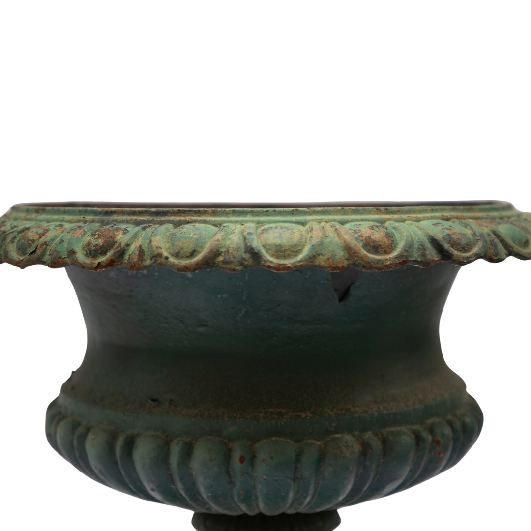 Green Cast Iron Garden Urn, 32"H