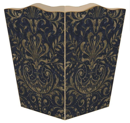 Navy Damask Wastepaper Basket