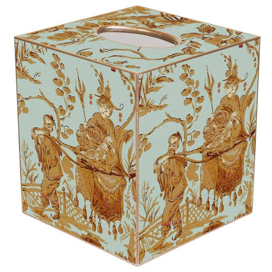 Aqua Toile Tissue Box Cover