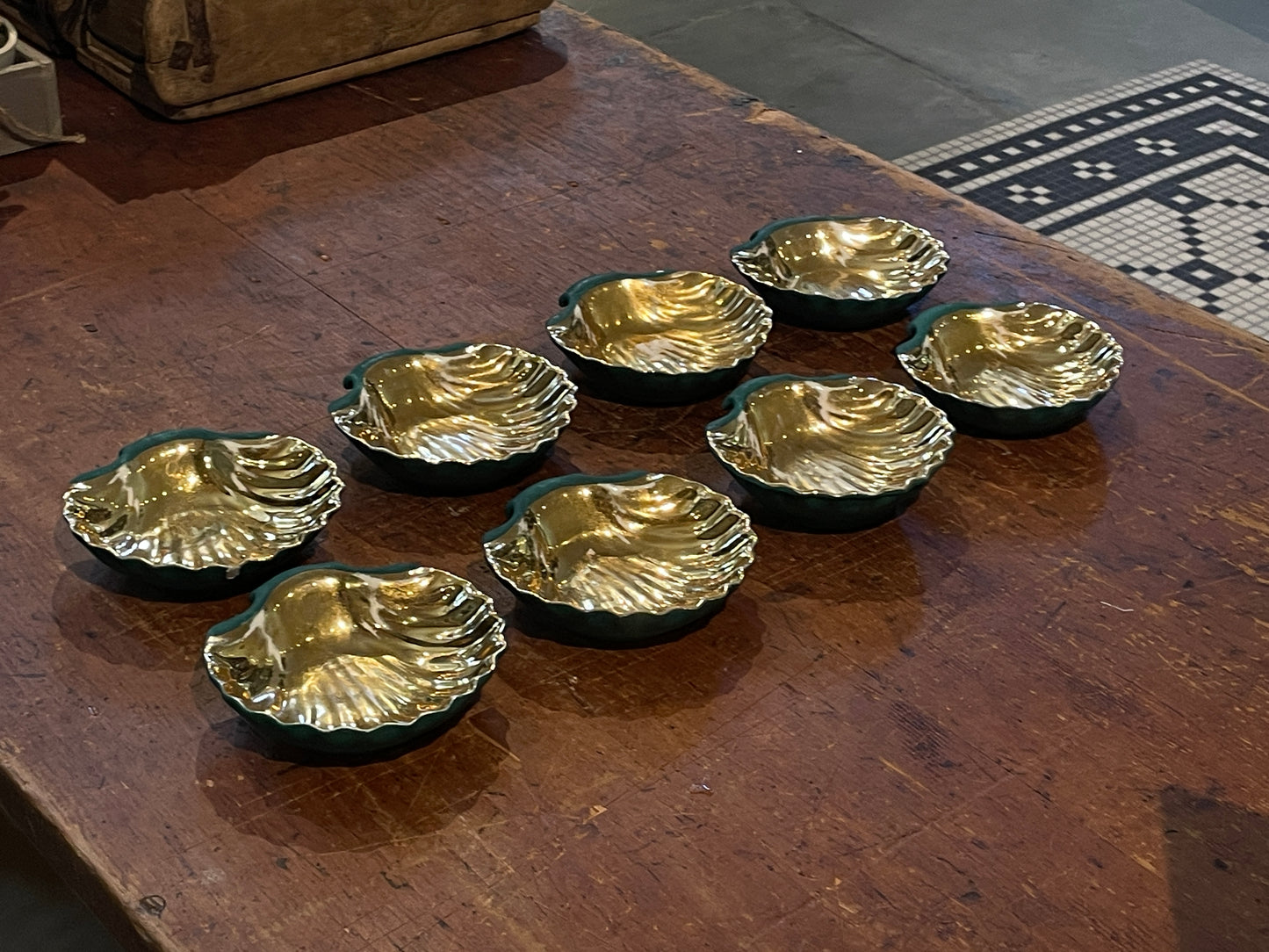 Set of Gilt & Green Limoges Hors D'Oeurves Shell Plates