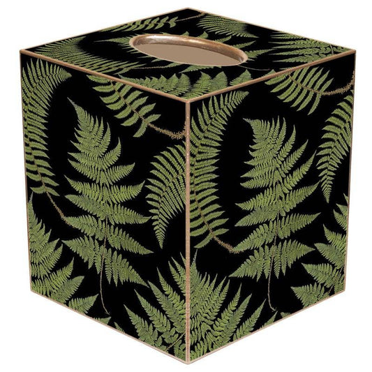 Ferns on Black Tissue Box Cover