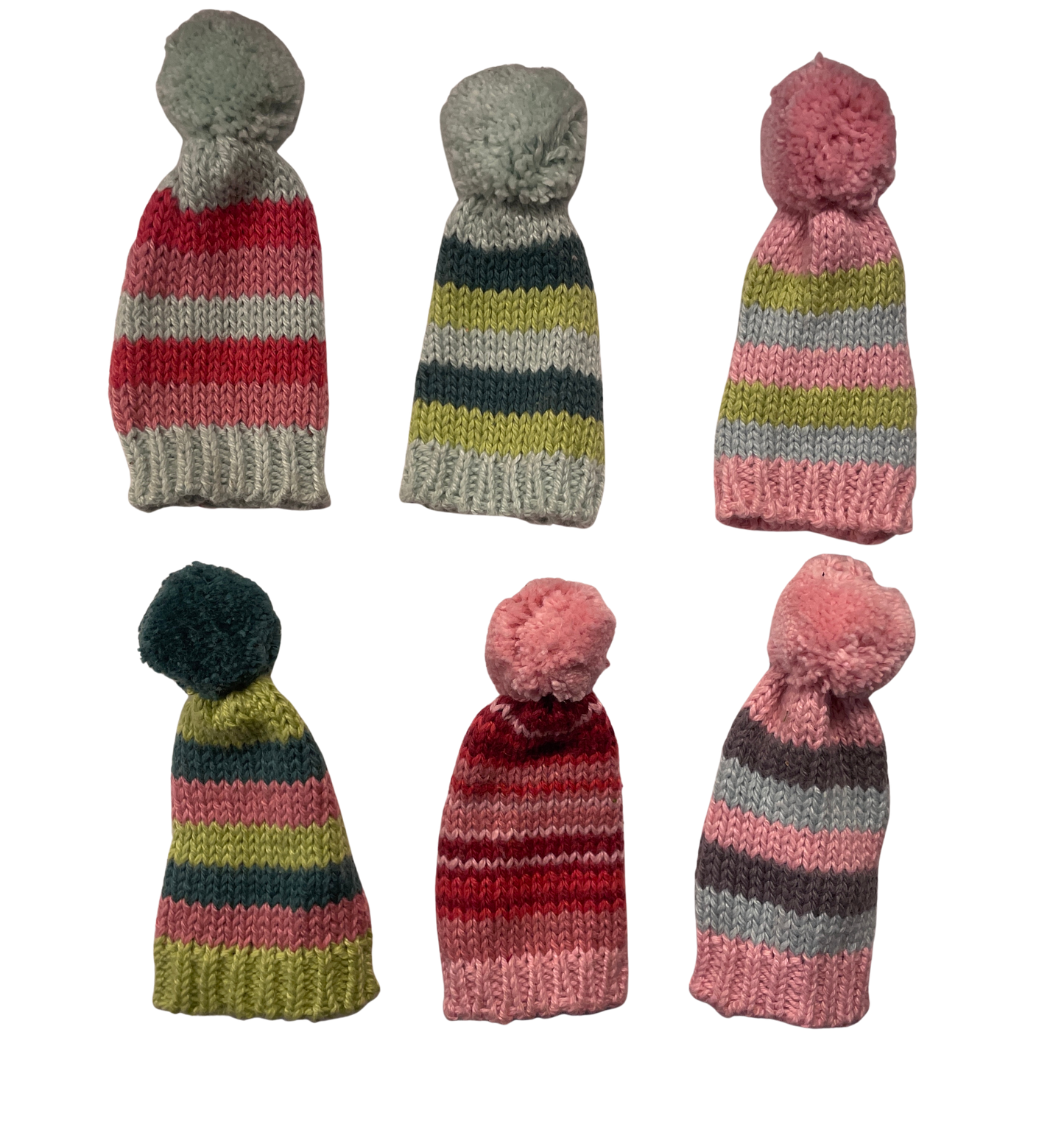 Knit Striped Pom-Pom Toboggan Hat Bottle Topper - 4"