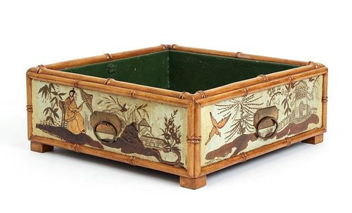 Chinoiserie square bamboo planter