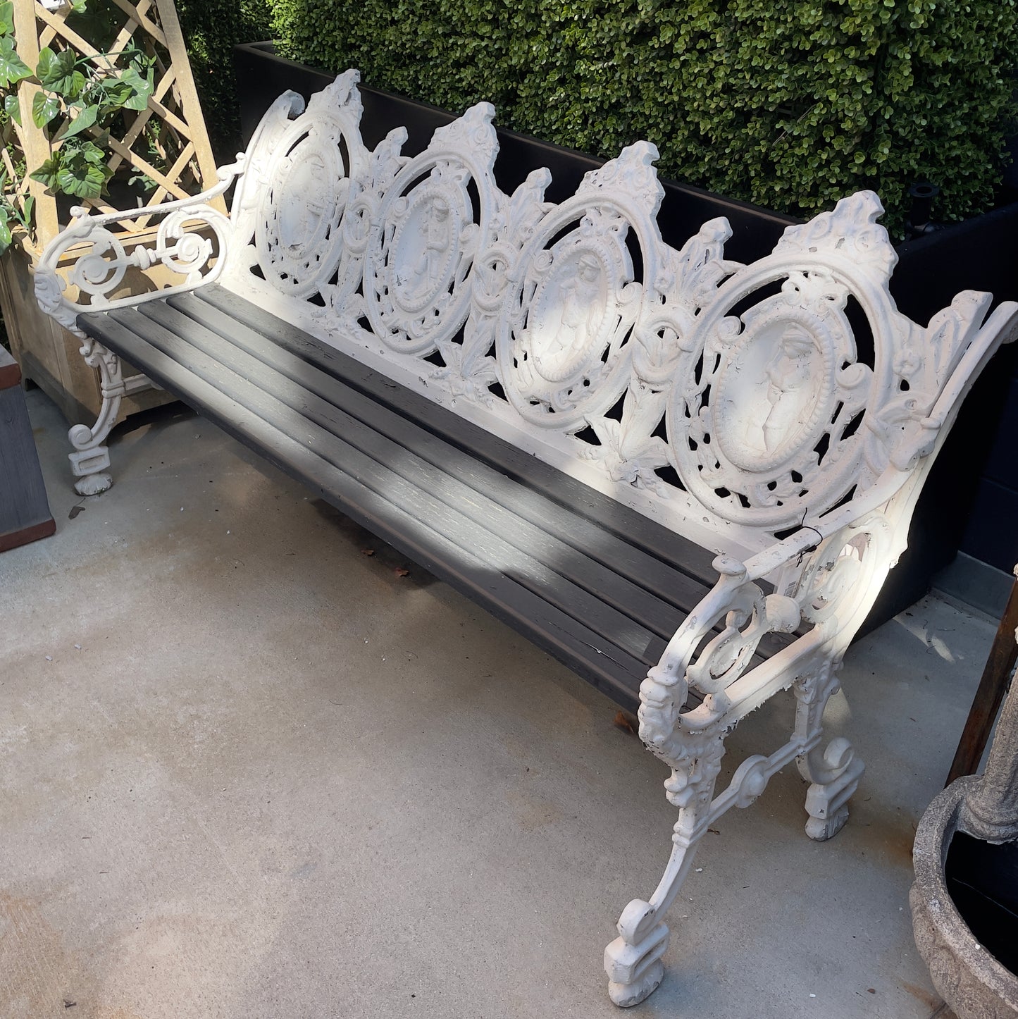 Antique Style Cast Aluminum Four Seat Garden Bench- Narrow Slat Seat