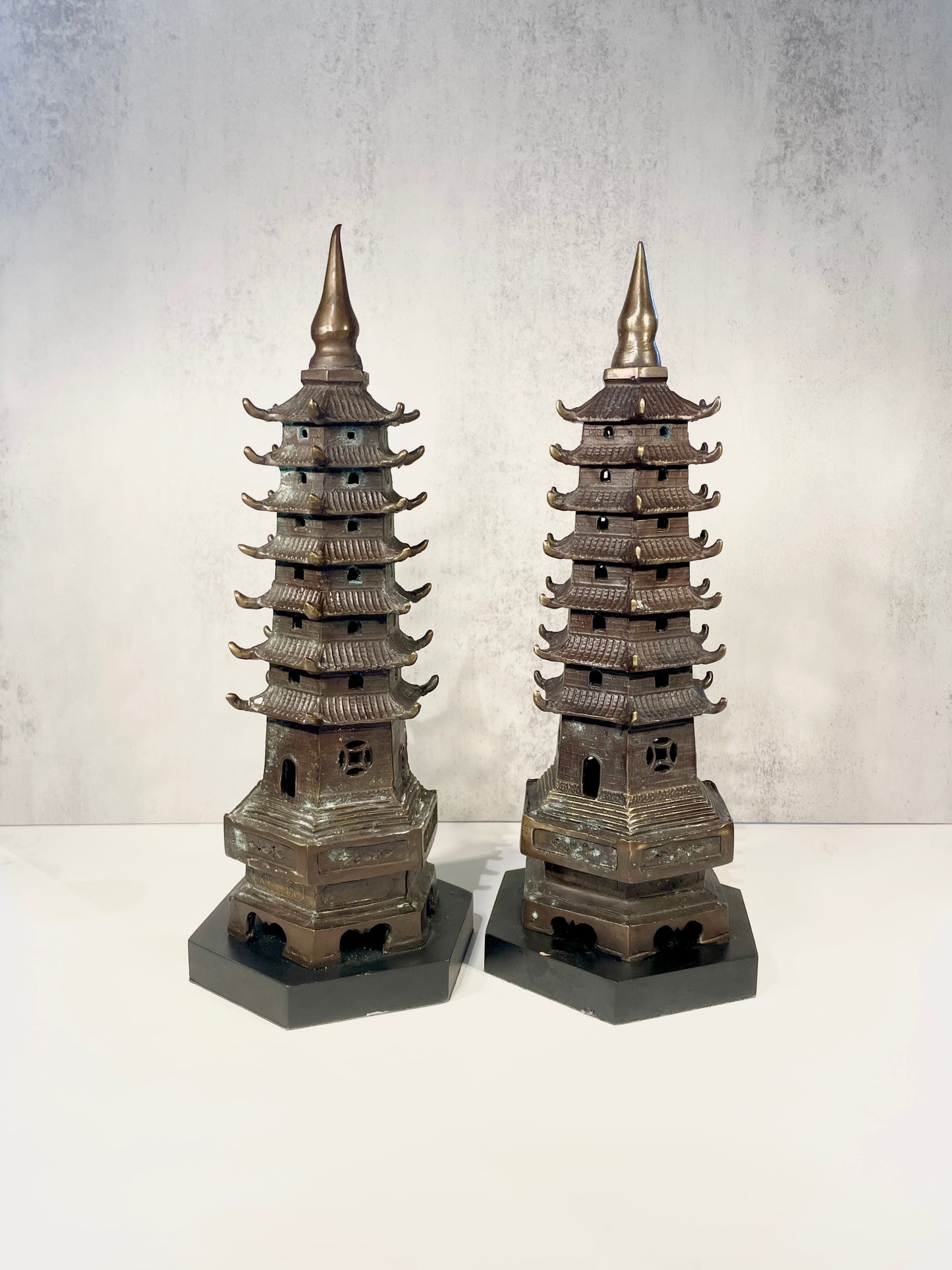 Pair of Bronze Pagodas
