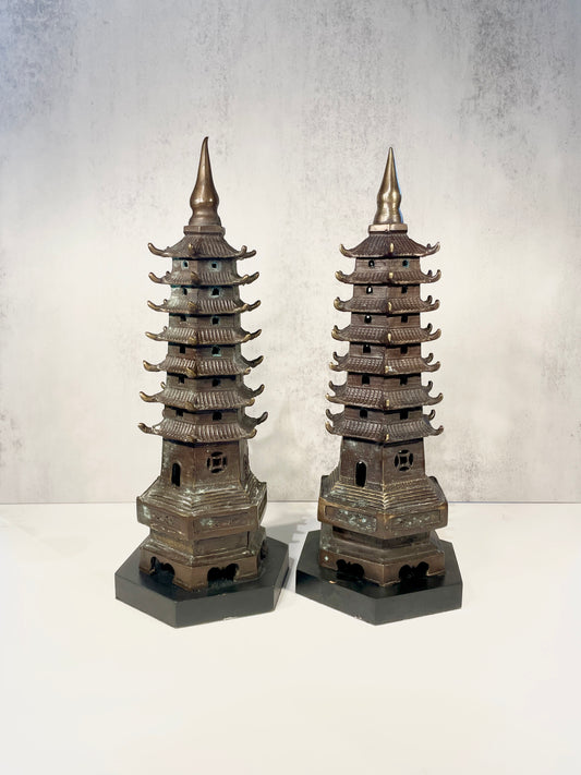 Pair of Bronze Pagodas