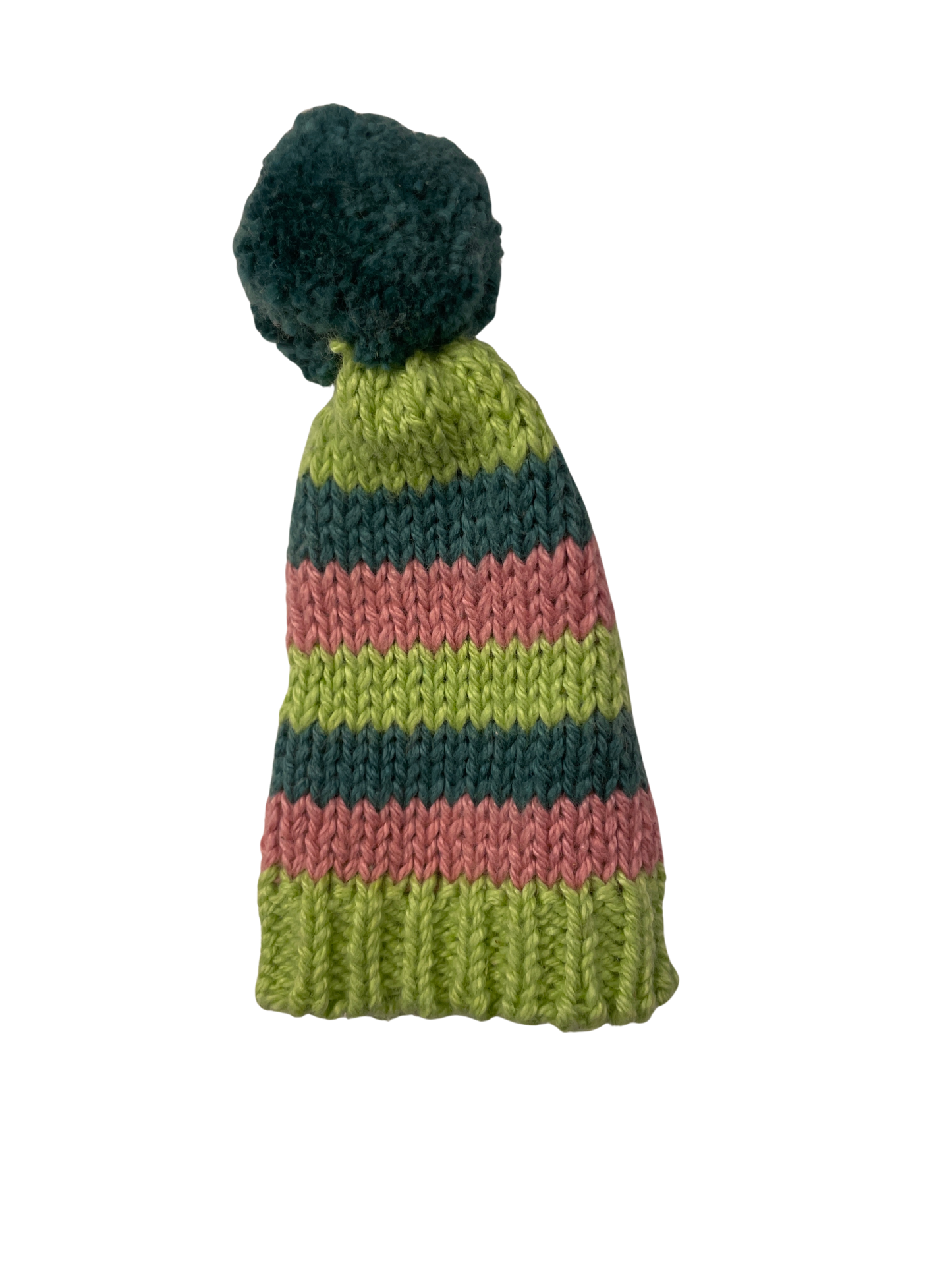 Knit Striped Pom-Pom Toboggan Hat Bottle Topper - 4"