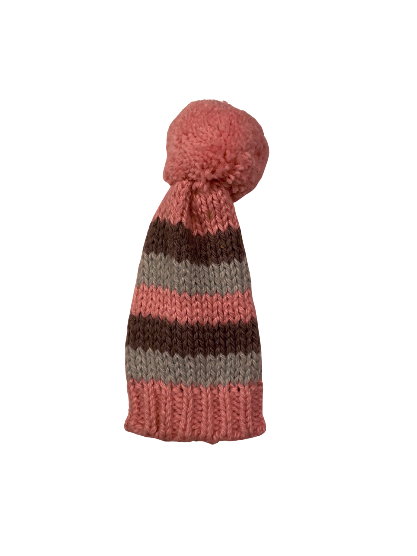 Knit Striped Pom-Pom Toboggan Hat Bottle Topper - 4"