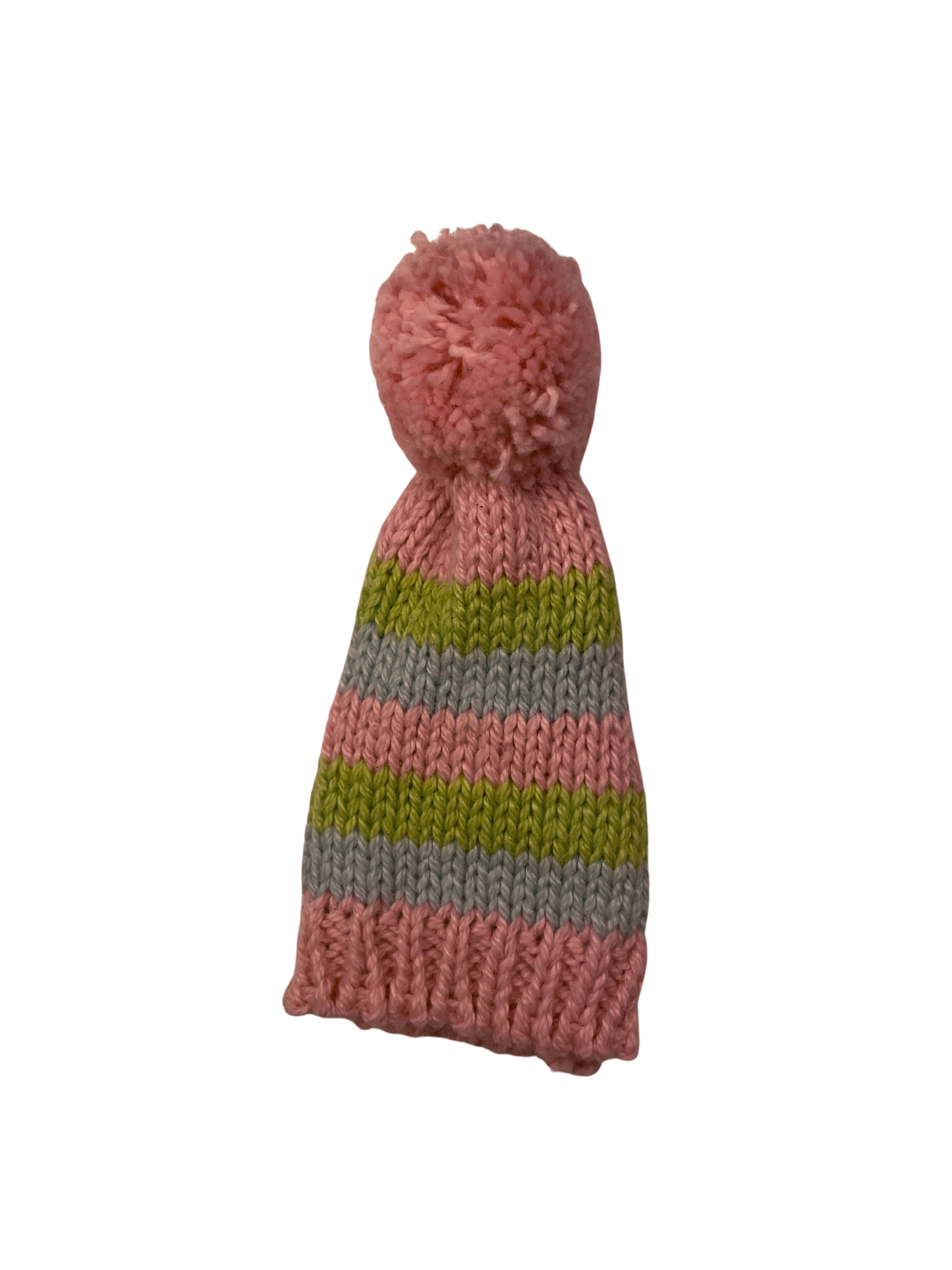 Knit Striped Pom-Pom Toboggan Hat Bottle Topper - 4"