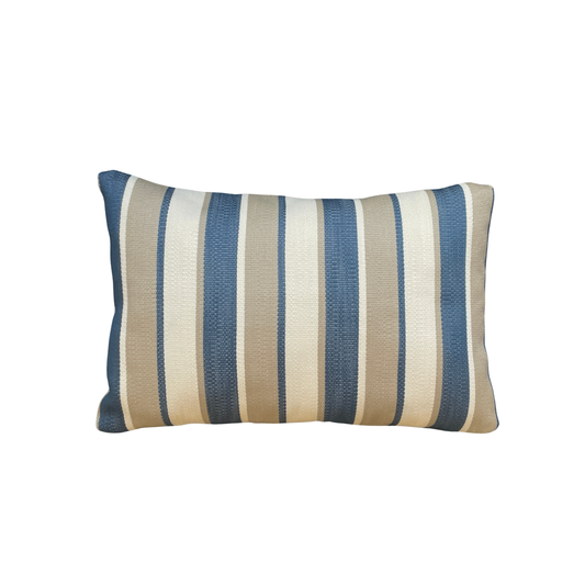 Custom 12”x18” Indoor/Outdoor Lumbar - Blue, Beige & Cream Stripes