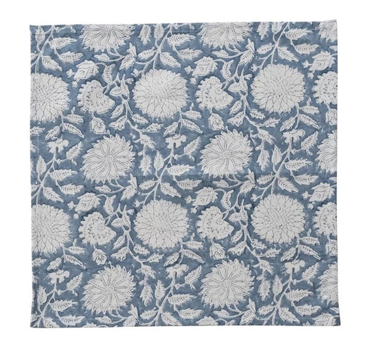 Block Printed Cotton/Linen Flower Napkins, Set of 4