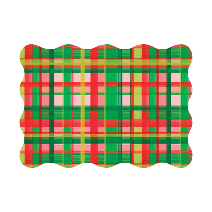 Holiday Plaid Rectangular Paper Scalloped Placemats