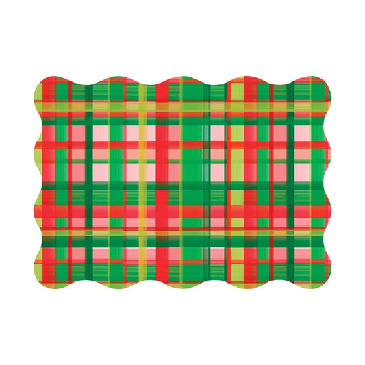 Holiday Plaid Rectangular Paper Scalloped Placemats