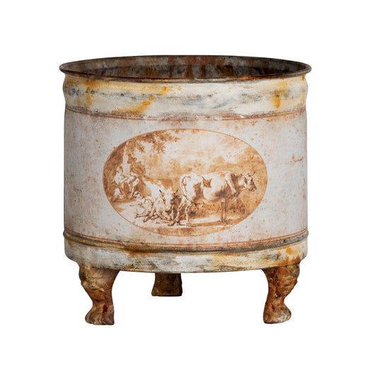 Burnished Pastoral Round Tole Container