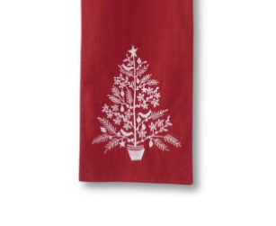 Red Table Runner with Embroidered Christmas Trees
