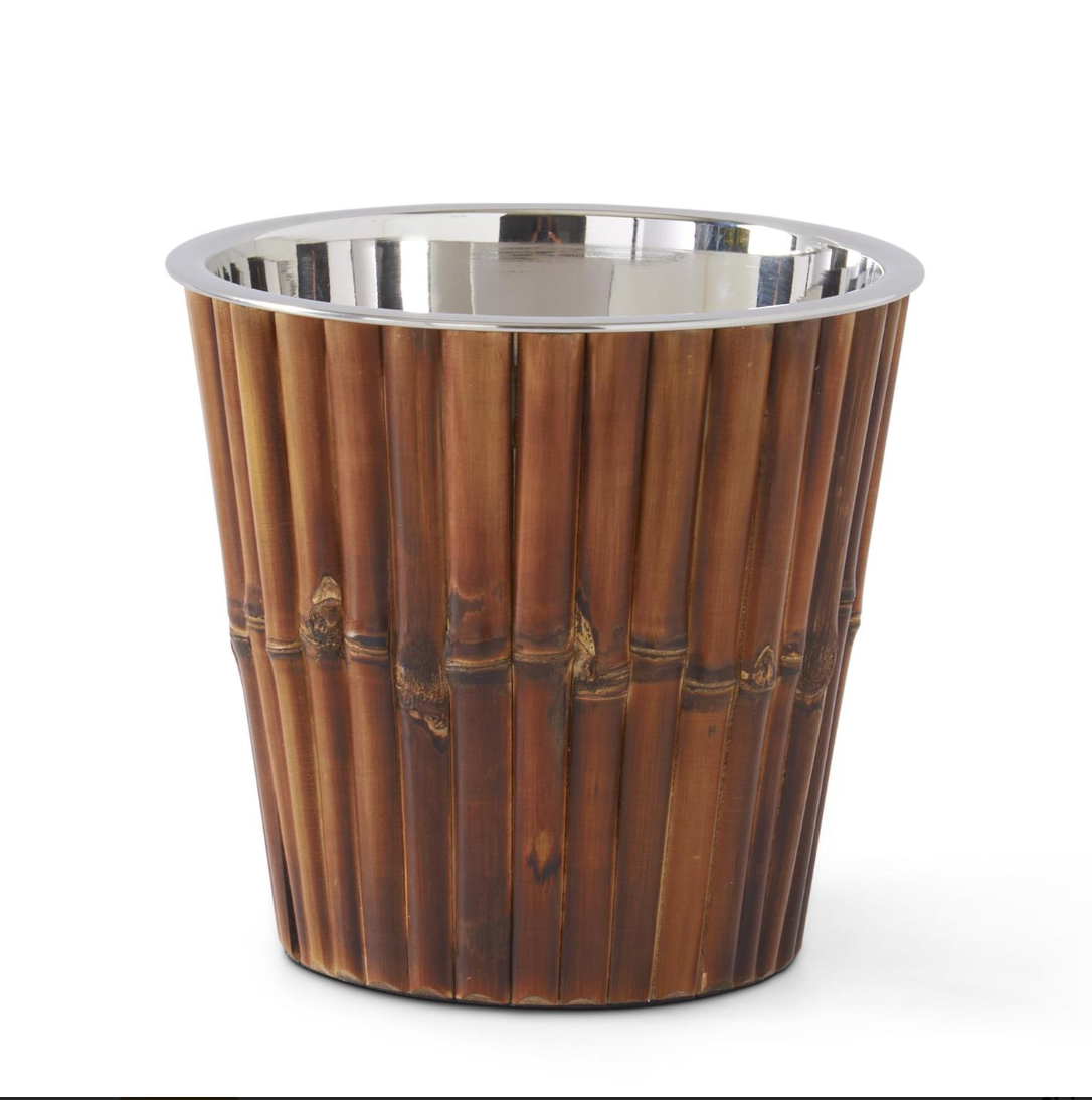 Silver Metal & Bamboo Wine Chiller