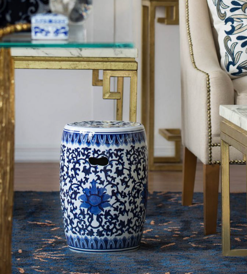 Blue and White Garden Stool