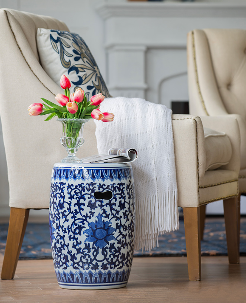 Blue and White Garden Stool