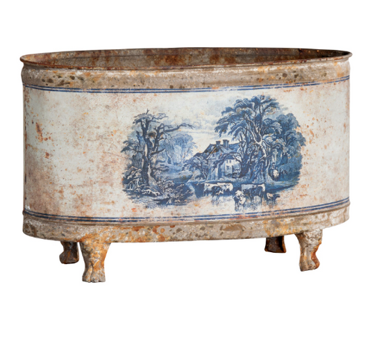 Blue Pastoral Oblong Tole Container