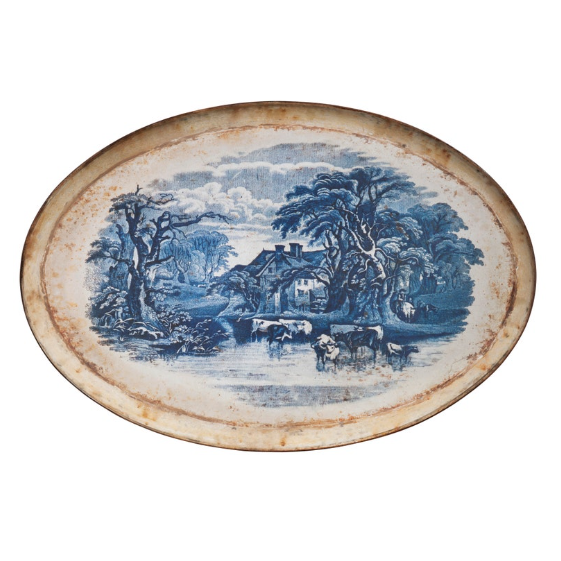 Blue Pastoral Oblong Tole Tray