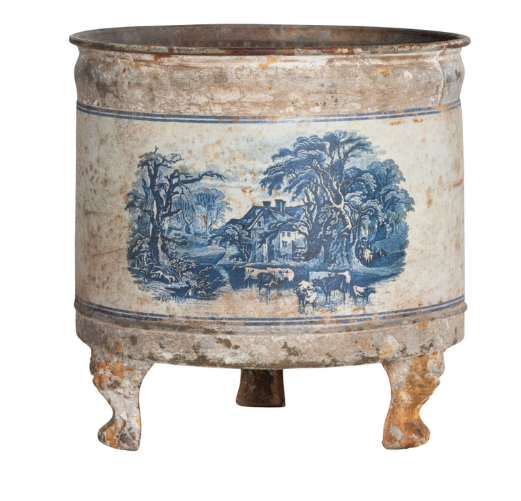 Blue Pastoral Round Tole Container