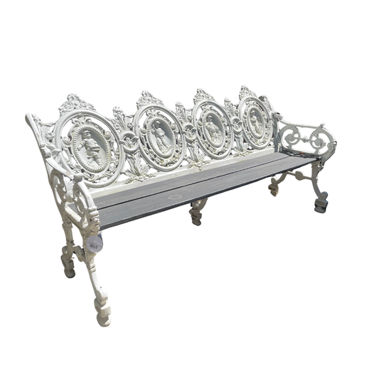 Figural Medallion Cast Aluminum Four-Seat Garden Bench