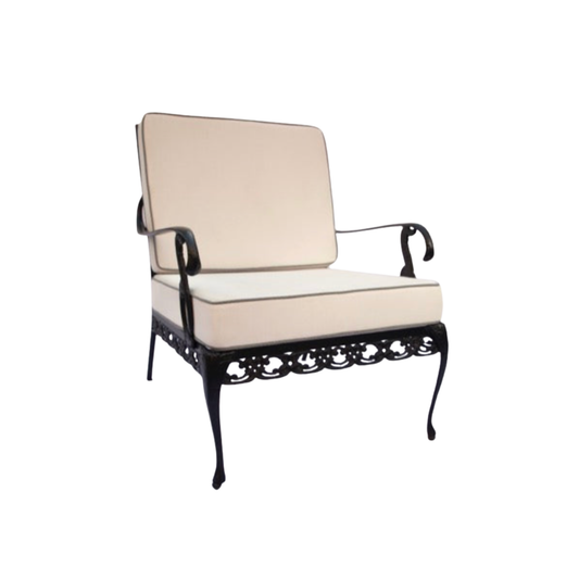 Vintage Scroll Regency Style Patio -  Set of 4 Lounge Chairs and Ottoman