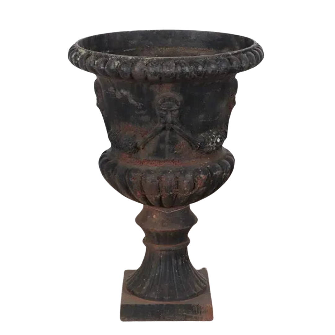 Cast Iron Garden Urn with Swag Decoration