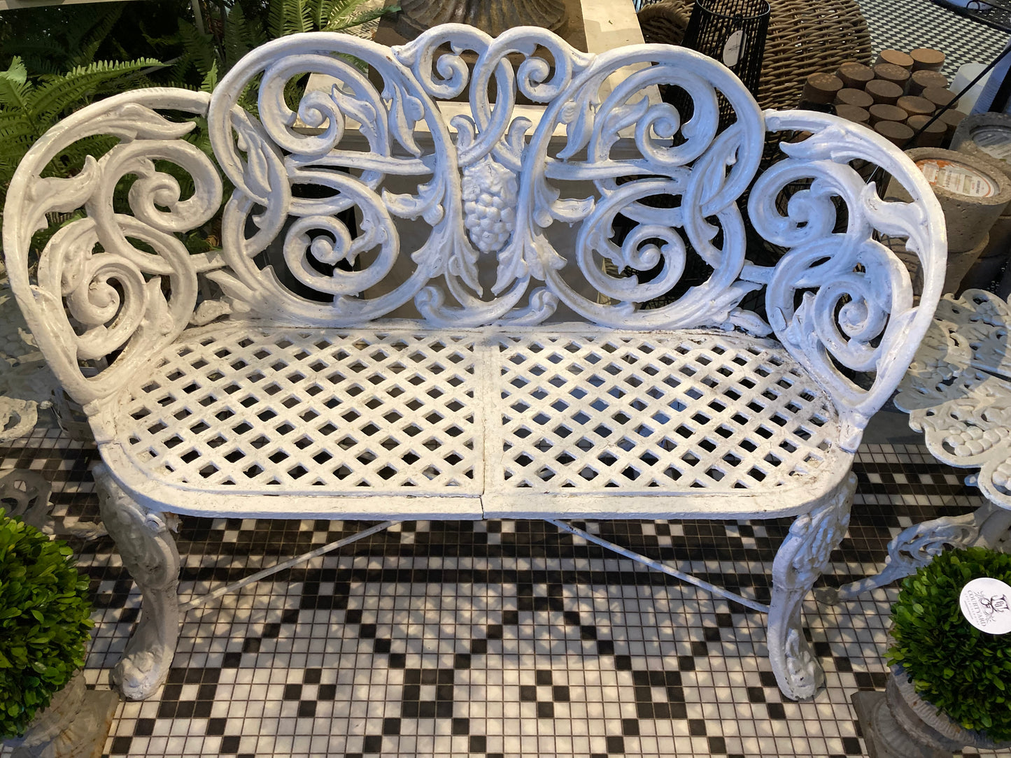 White Bench with Grape Motif