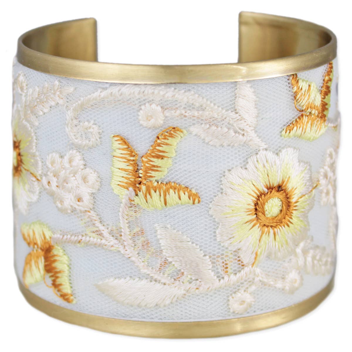 Floral Embroidered Cuff Bracelet - Ivory