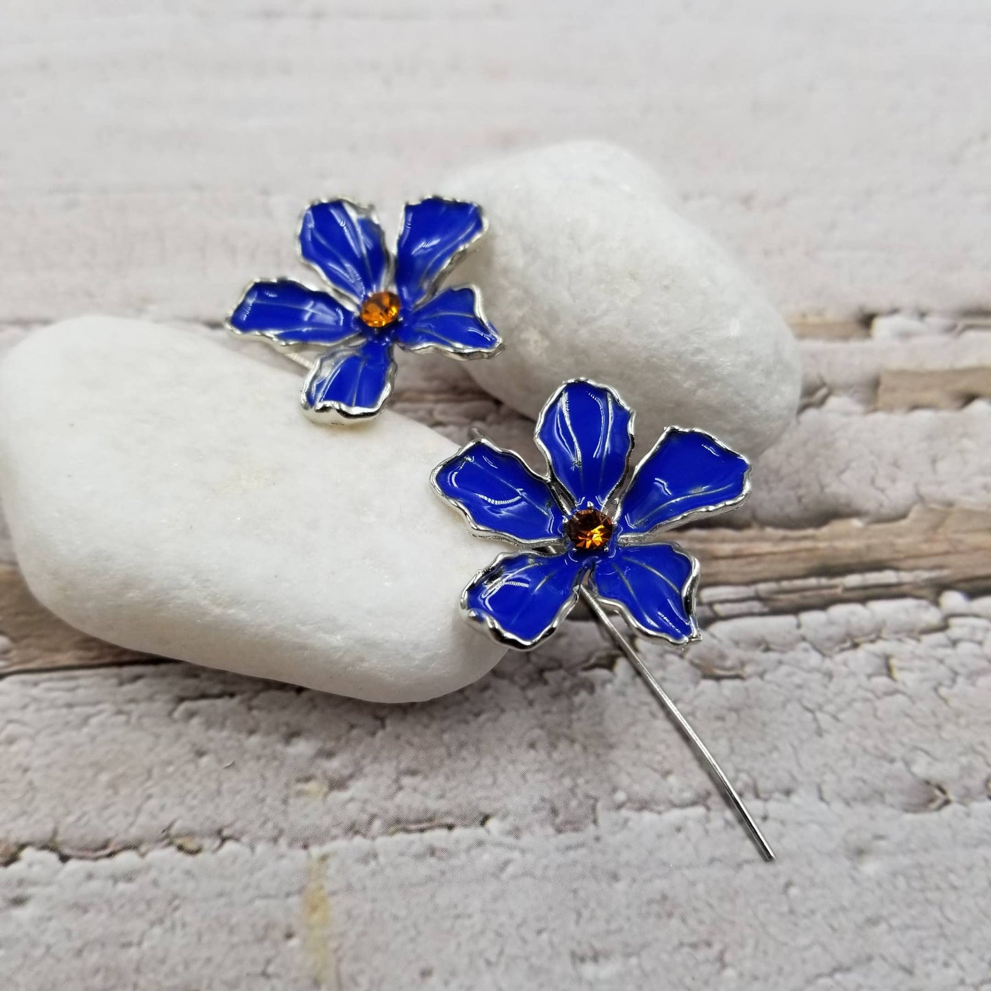 Blue Charm Flower Earrings
