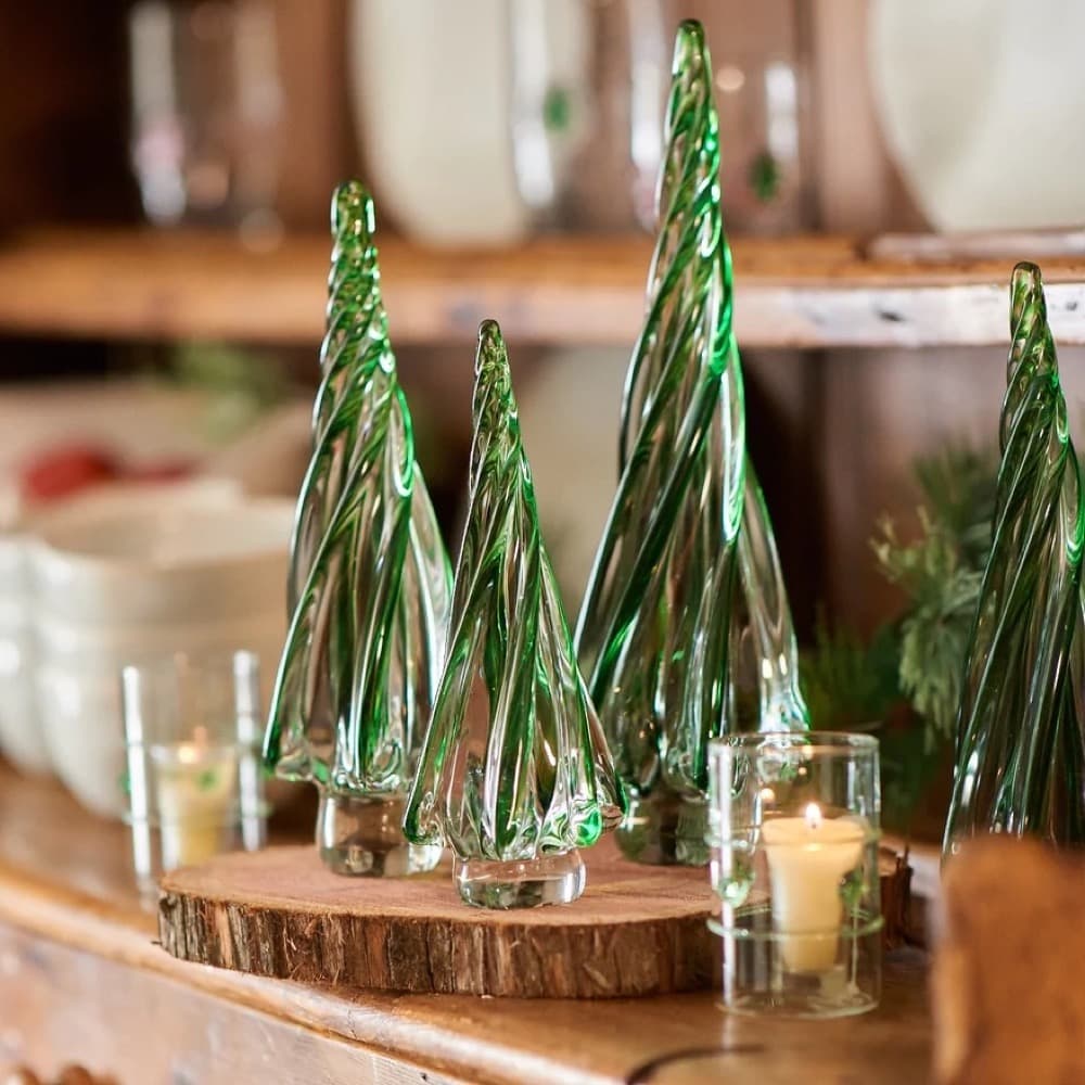 Clear Votive with Green Applied Glass Rope/Medallions