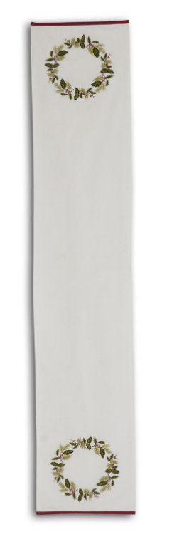 Embroidered Holly Wreath Table Runner