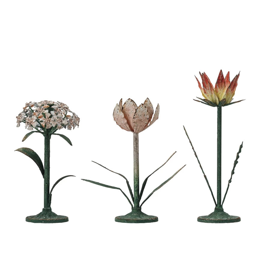 Painted Flower Metal Vintage Toleware Taper Holders